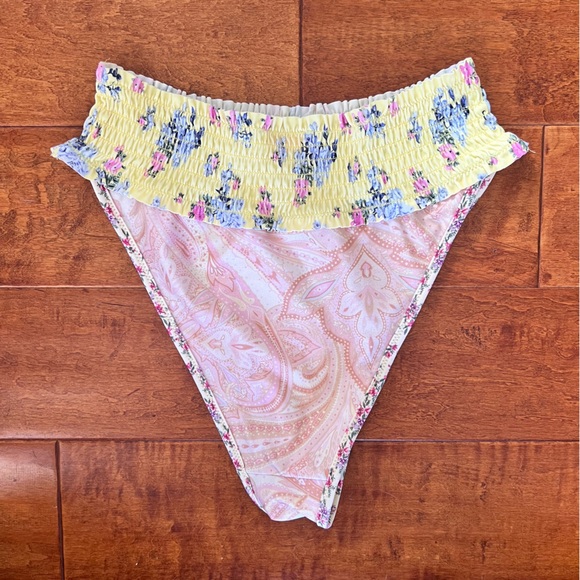 Asos Yellow Floral Nude Pink Paisley High Waist Underwire Bikini Set Sz 4 - Picture 11 of 12